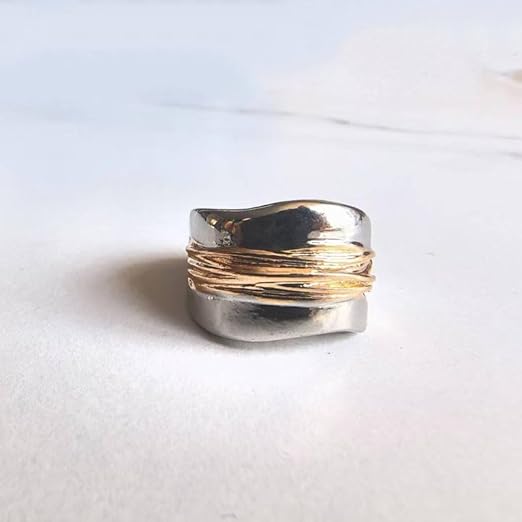 Silver Golden Threads Ring