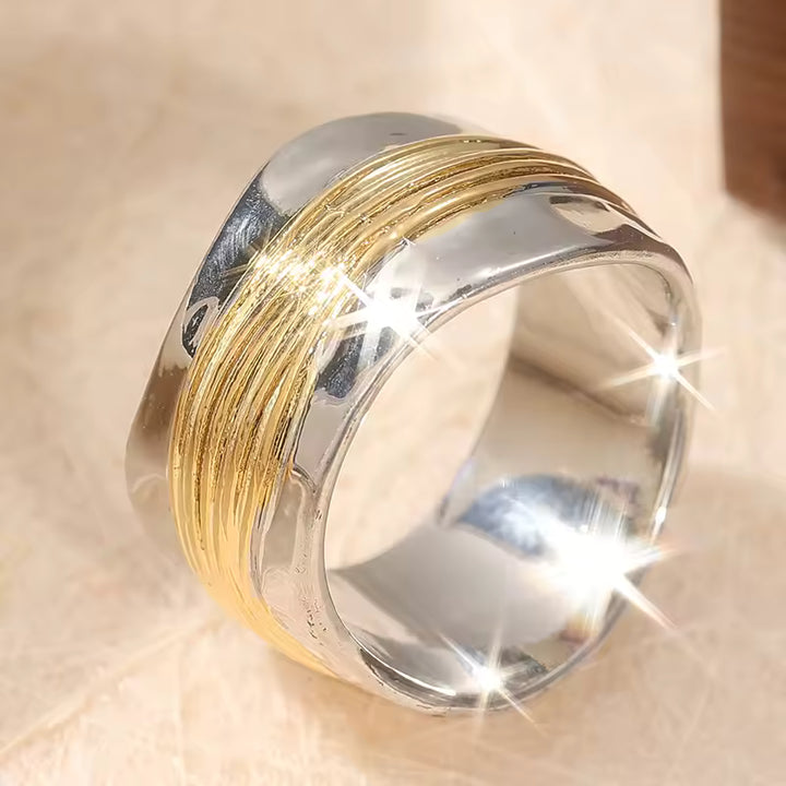 Silver Golden Threads Ring