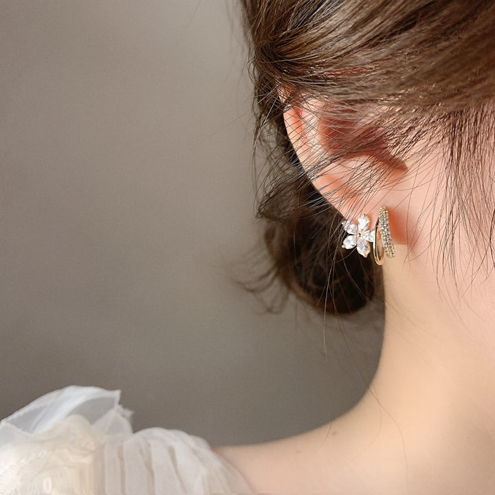 Gold Floral Earrings with Sparkling Zirconia