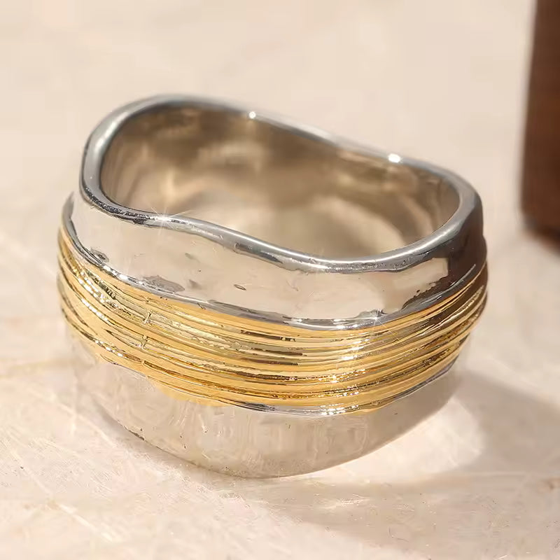 Silver Golden Threads Ring