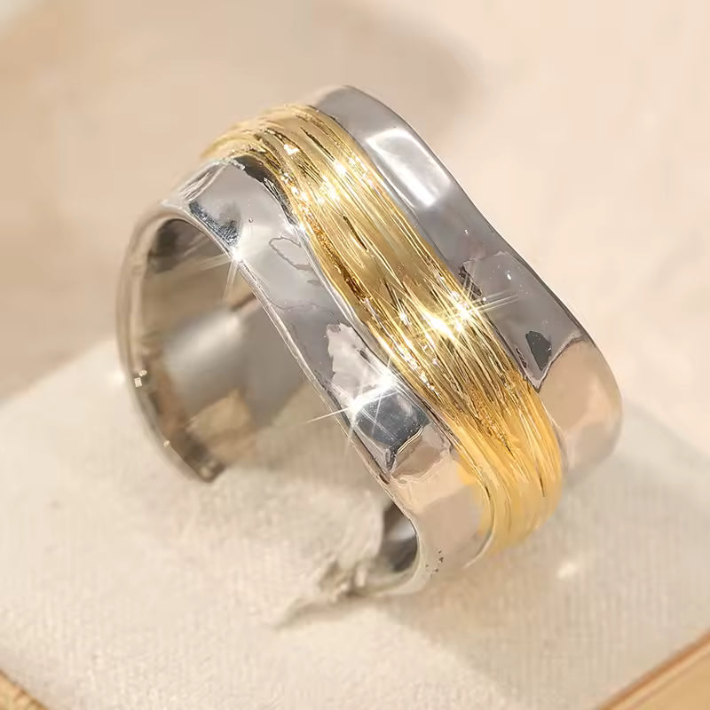 Silver Golden Threads Ring