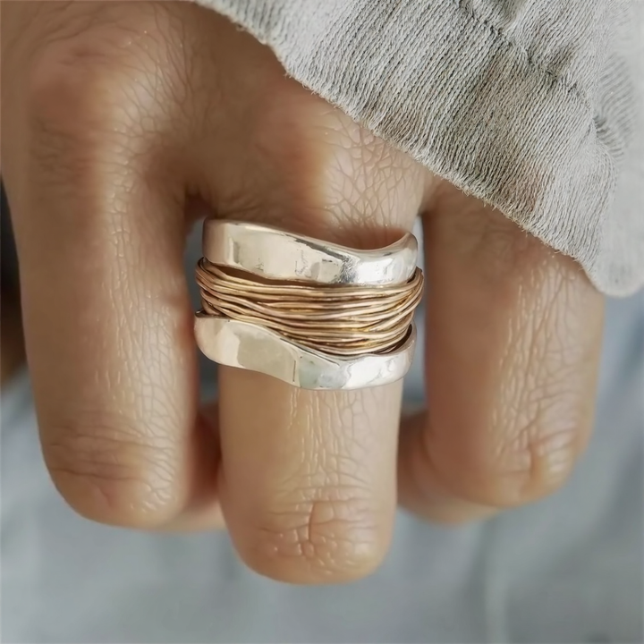 Silver Golden Threads Ring